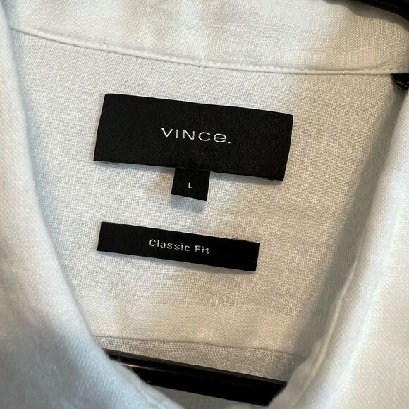 Vince Womens L White Classic Fit Long Sleeve Popover Shirt 100% Linen Blouse - Picture 4 of 9